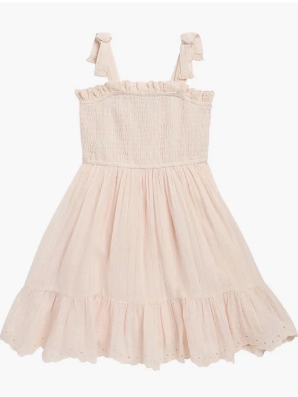 Reiss Girls Agatha Metallic Smocked Sundress Soft Pink Eyelet Dress Size 4-5